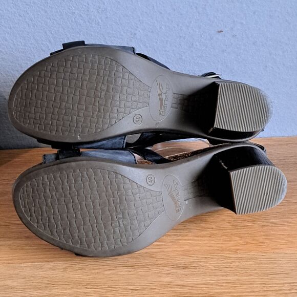Dansko Dominique Womens 40 9 9.5 Black Leather Open Toe Block Heel Sandals - Picture 7 of 10